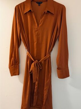 Banana Republic Satin Shirt Dress – Rust Brown – Tie Waist – Size L